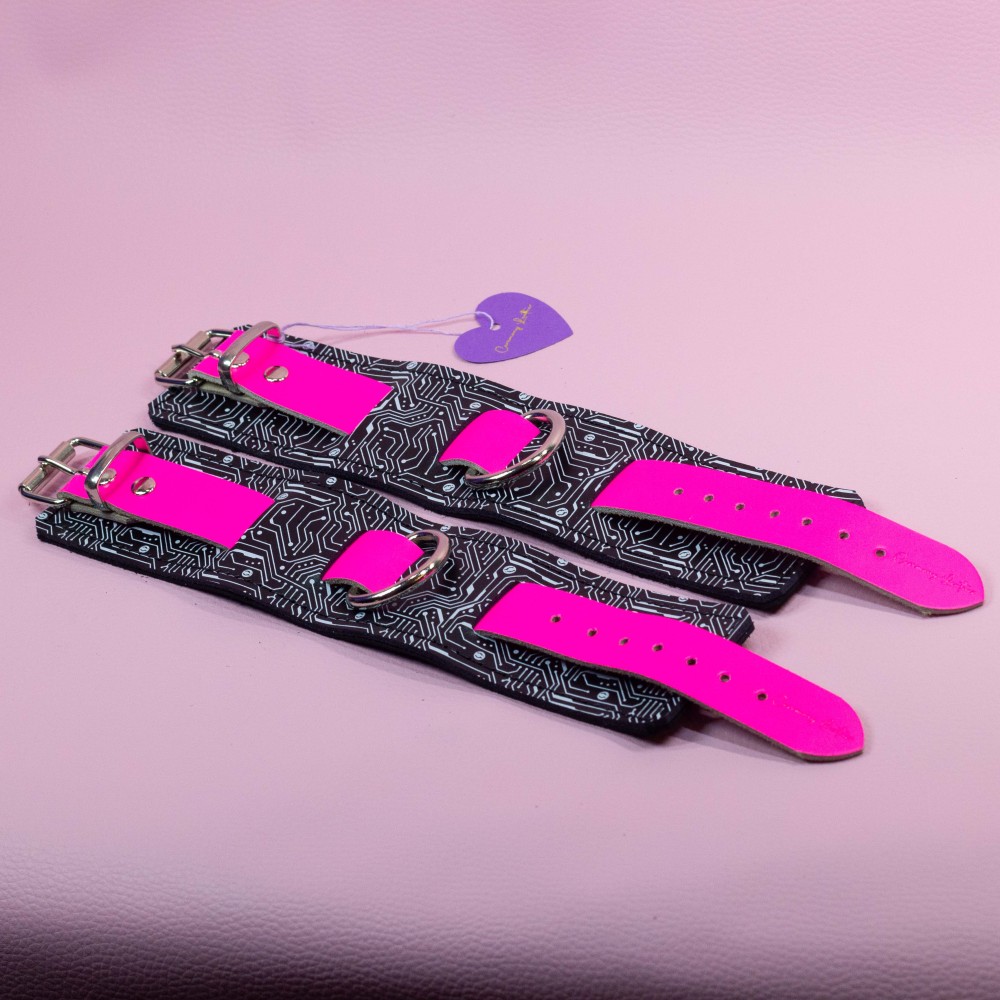 Neon Pink and Black Cyber wrist Cuffs